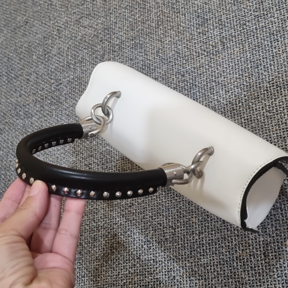 Sam Edelman Dinah Half Moon Handheld/Crossbody Small Bag White w/Silver Hardware - Picture 9 of 16